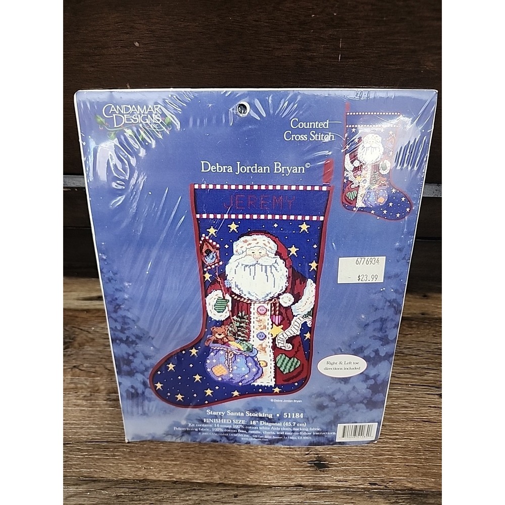 Cross Stitch Christmas Stocking Kit 51184 Debra Jordan Bryan Starry Santa 18"